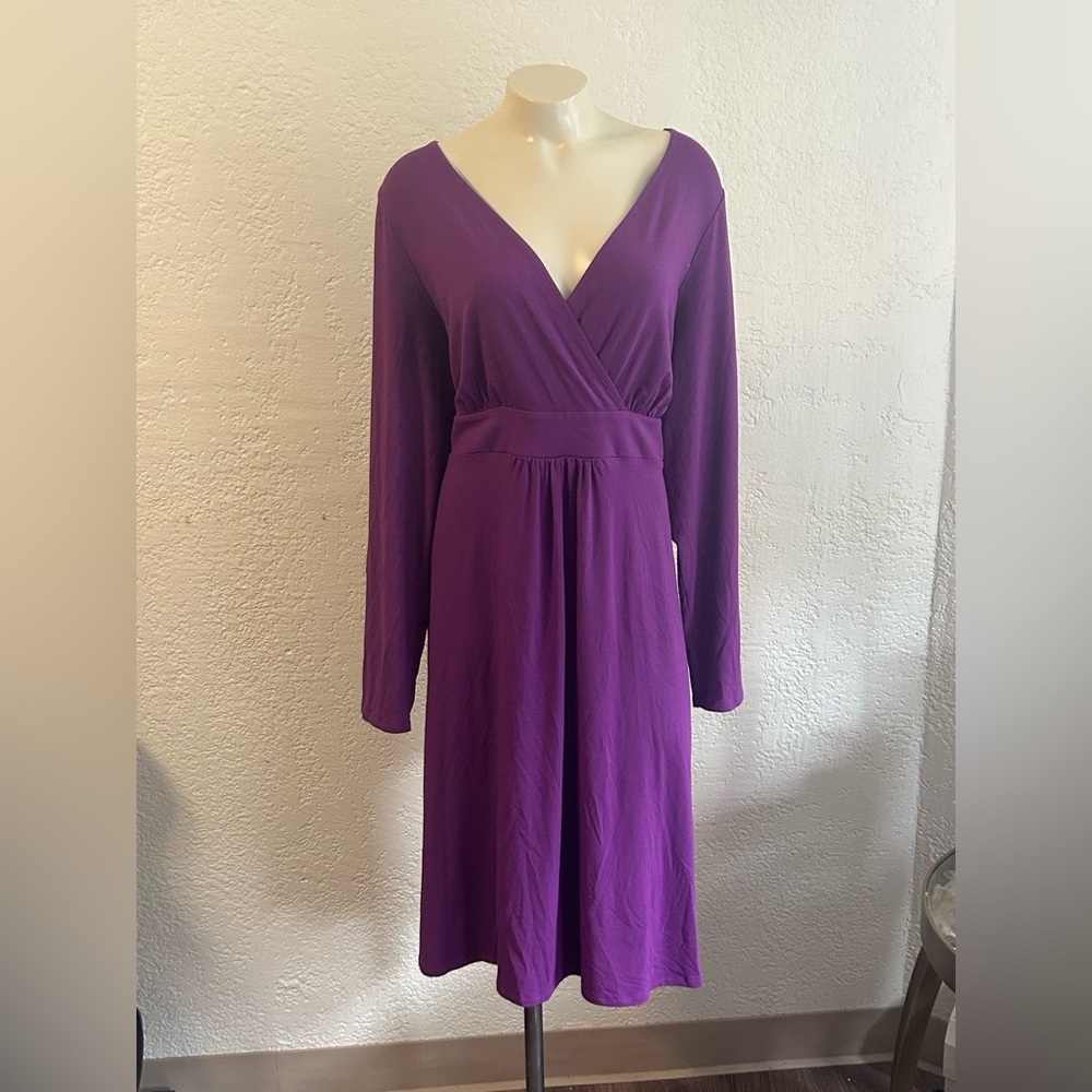 Eileen Fisher Purple V-Neck Long Sleeve rayon blend dress L/XL ?
